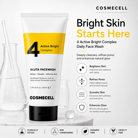 COSMECELL 4 Active Bright Complex Facewash Glutathione Brightening Cleanser 80ml Cosmecell