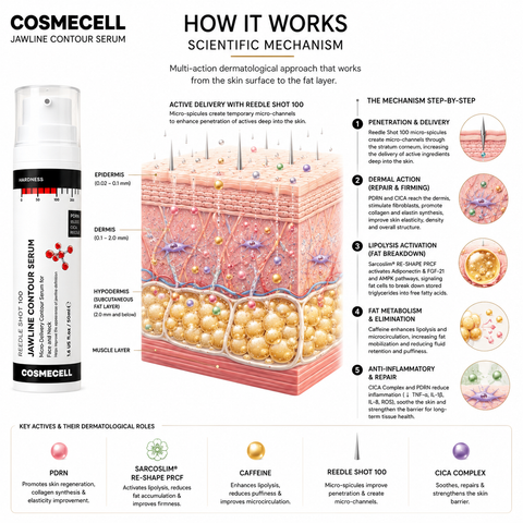COSMECELL Jawline Contour Serum with PDRN & Reedle Shot 100 | Double Chin Reduction, Skin Tightening & Face Sculpting Serum | 50ml Cosmecell