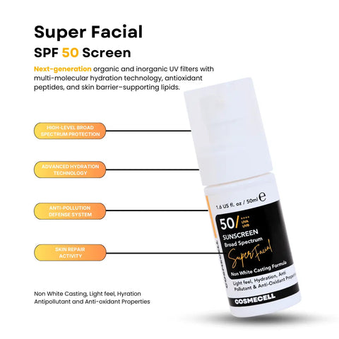Cosmecell super facial sunscreen broad spectrum 50+++ Non white casting Cosmecell