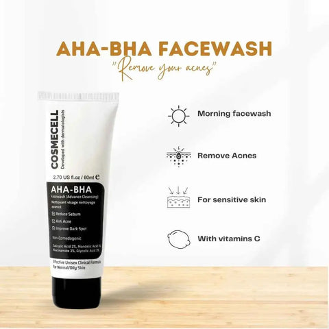 Facewash Clear Skin AHA-BHA Deep Cleansing Acne Control for Radiant Skin - AHA-BHA Deep Cleansing Facewash - Cosmecell