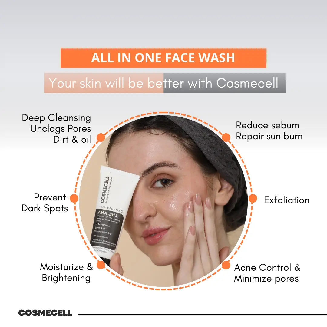 Facewash Clear Skin AHA-BHA Deep Cleansing Acne Control for Radiant Skin - AHA-BHA Deep Cleansing Facewash - Cosmecell
