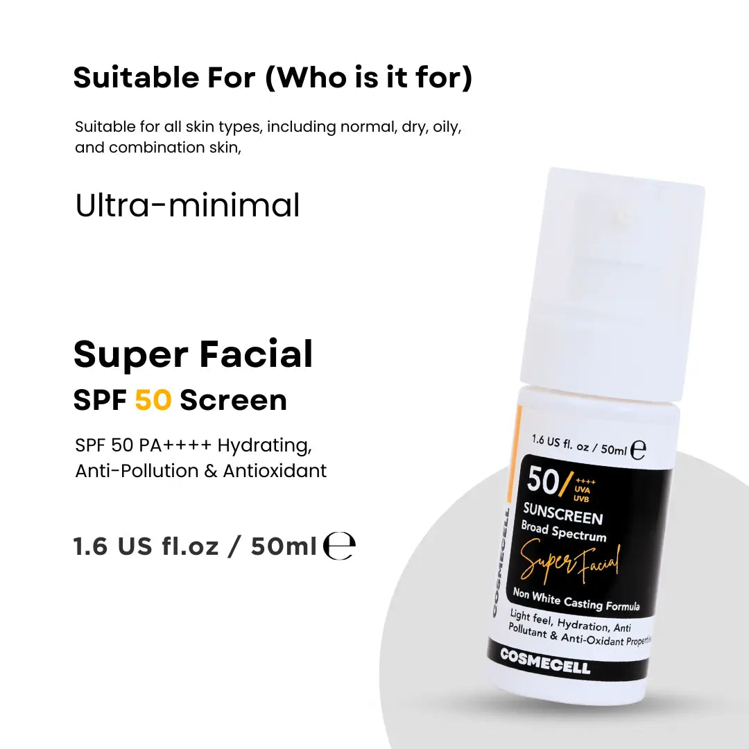 Cosmecell super facial sunscreen broad spectrum 50+++ Non white casting Cosmecell