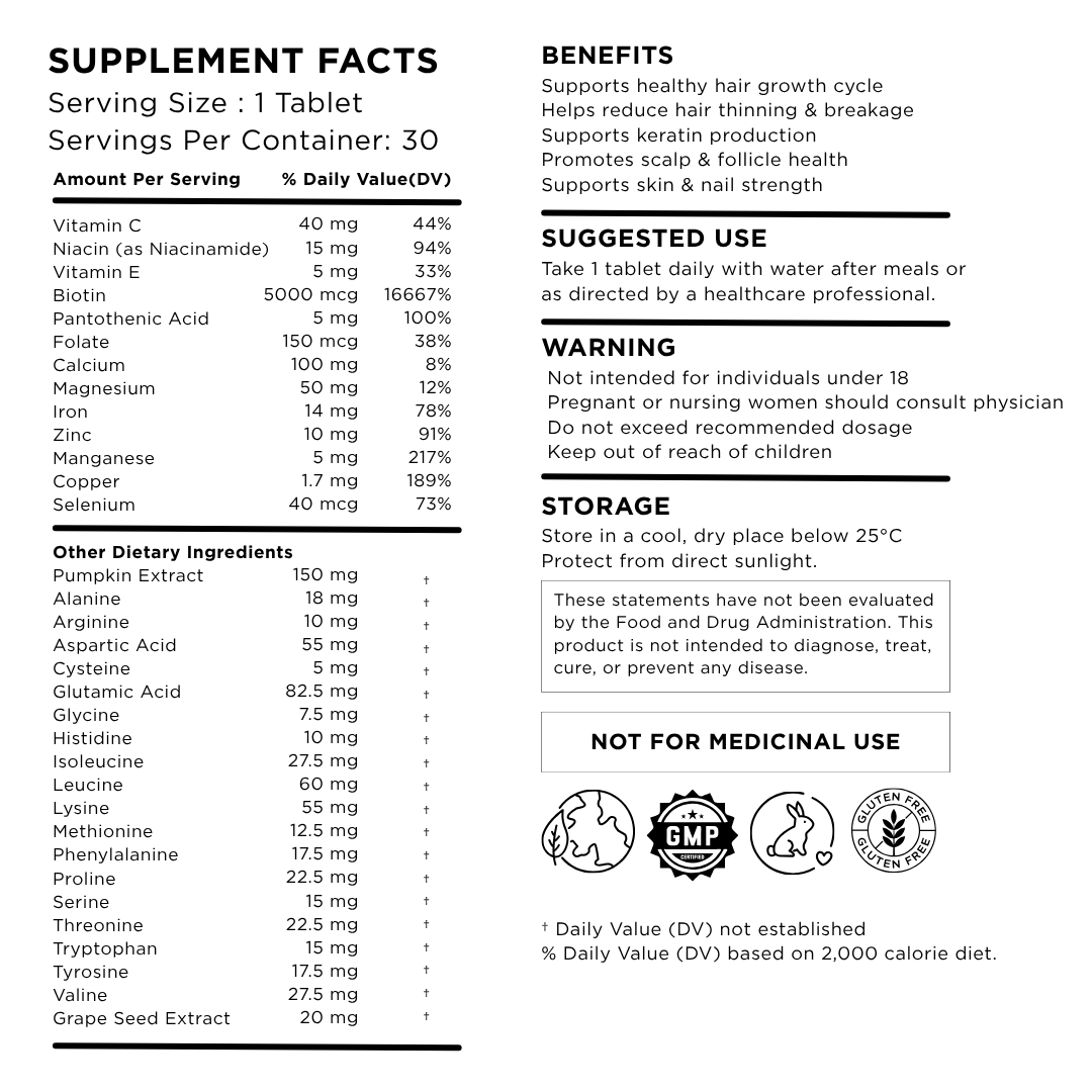 Hair Growth Supplement with Biotin 5000 mcg | Hair Fall Control & Keratin Support | COSMECELL Hair+ Complex Cosmecell